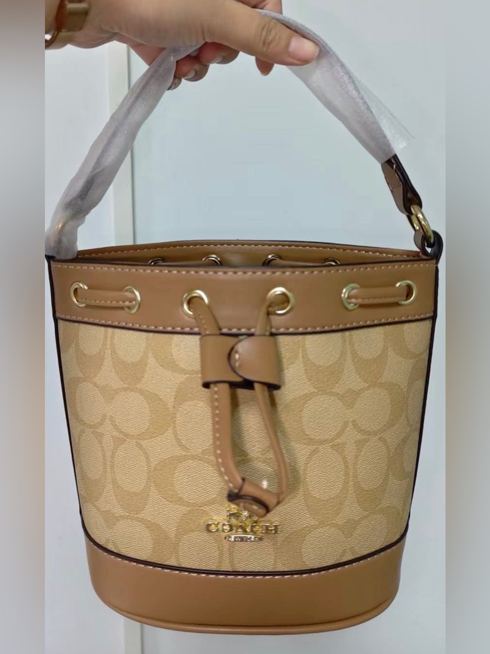 Cute  Tan Canvas Mini Drawstring Bucket Bag
